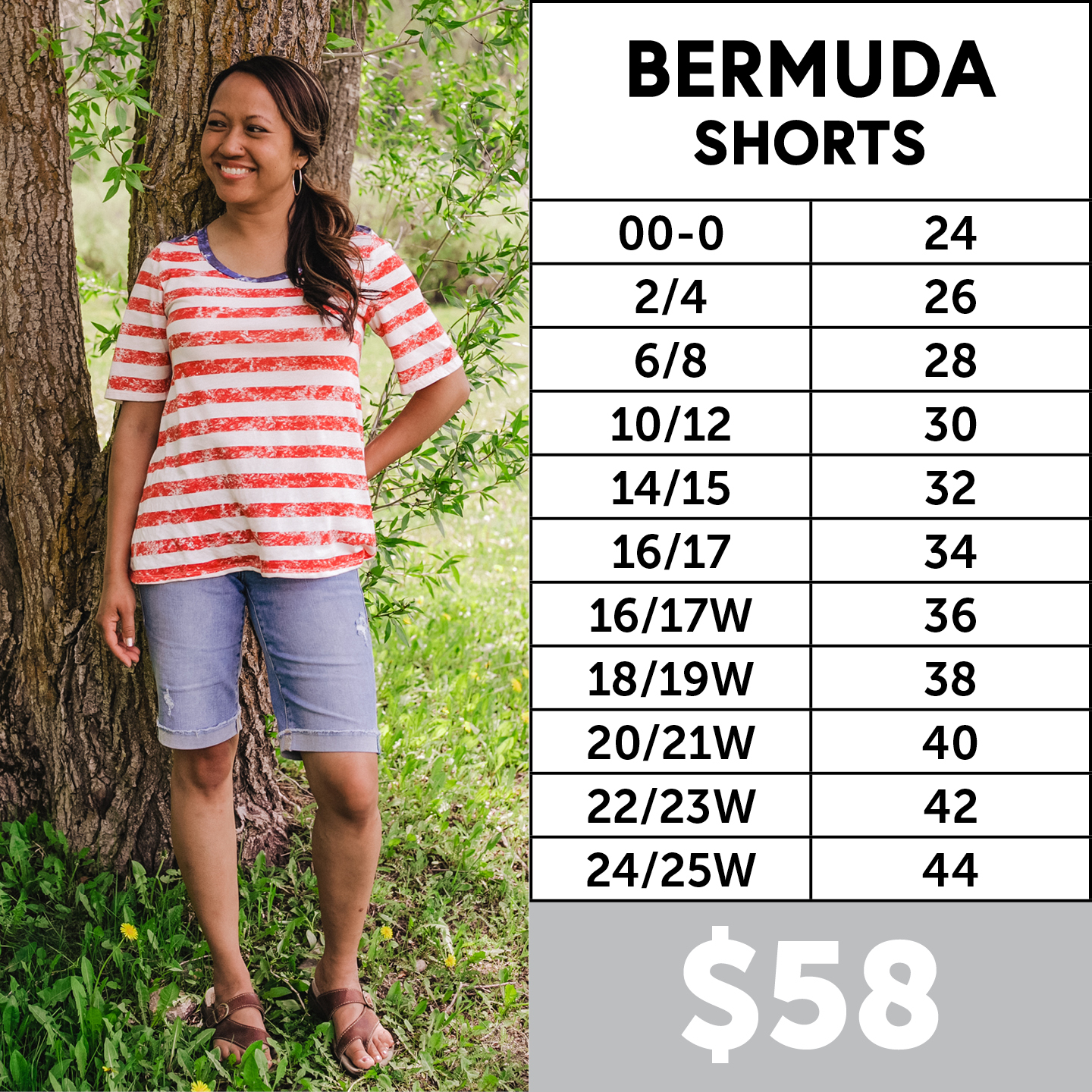 Lularoe Denim Bermuda Shorts Size Chart