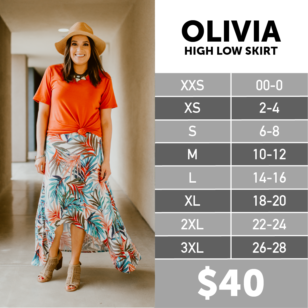 Lularoe Olivia High Low Skirt Size Chart