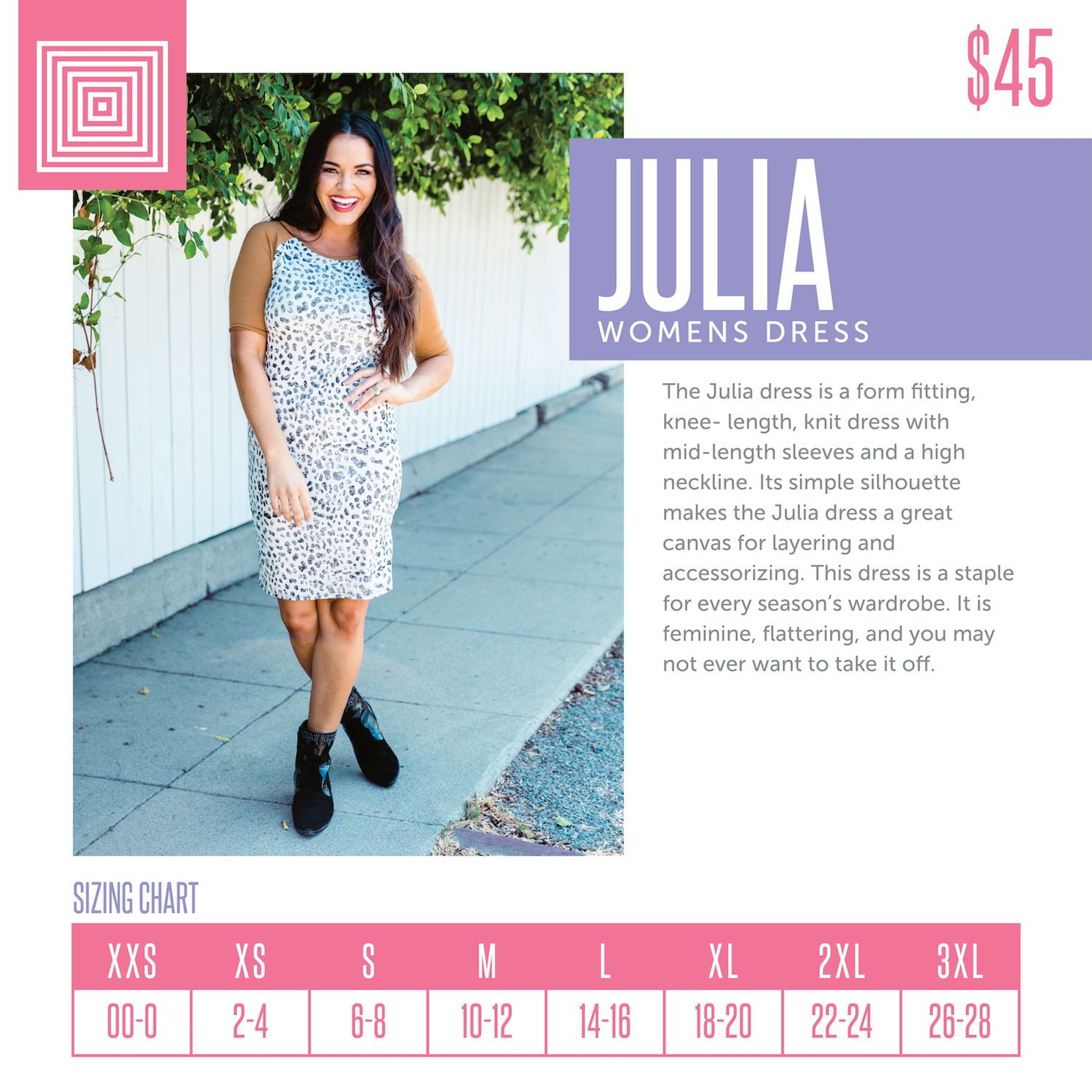 Lularoe Julia Pencil Dress Size Chart