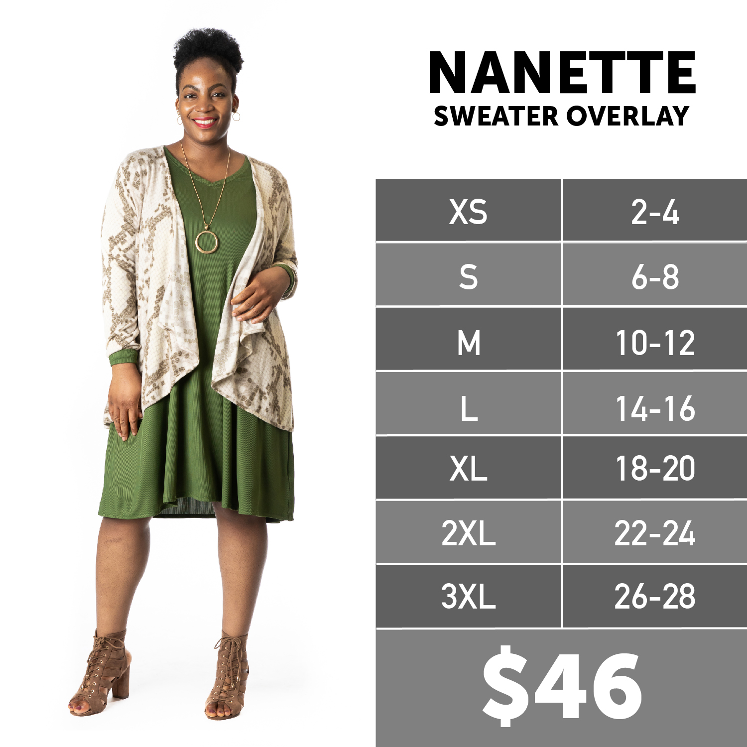 Lularoe Nanette Sweater Size Chart