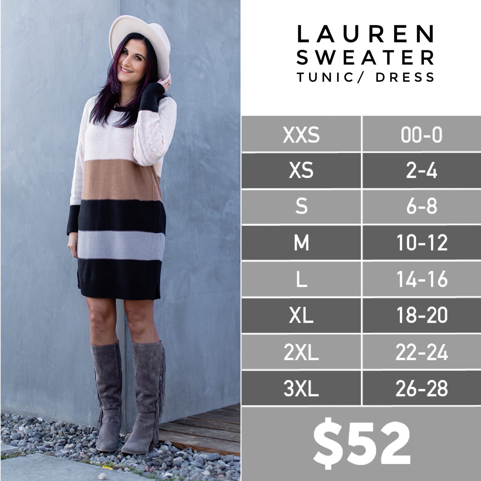 Lularoe Lauren Sweater Tunic Size Chart