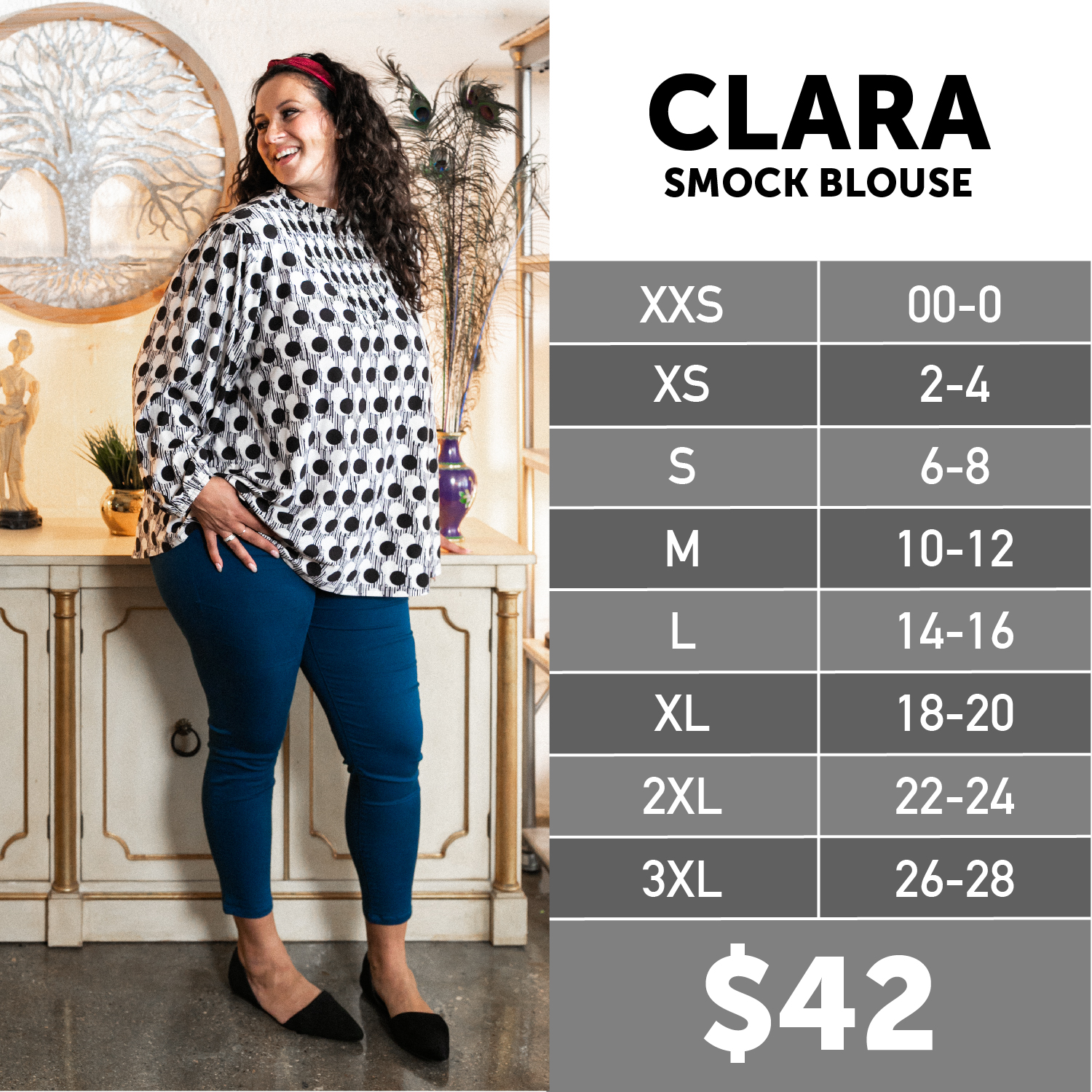 Lularoe Clara Smock Blouse Size Chart