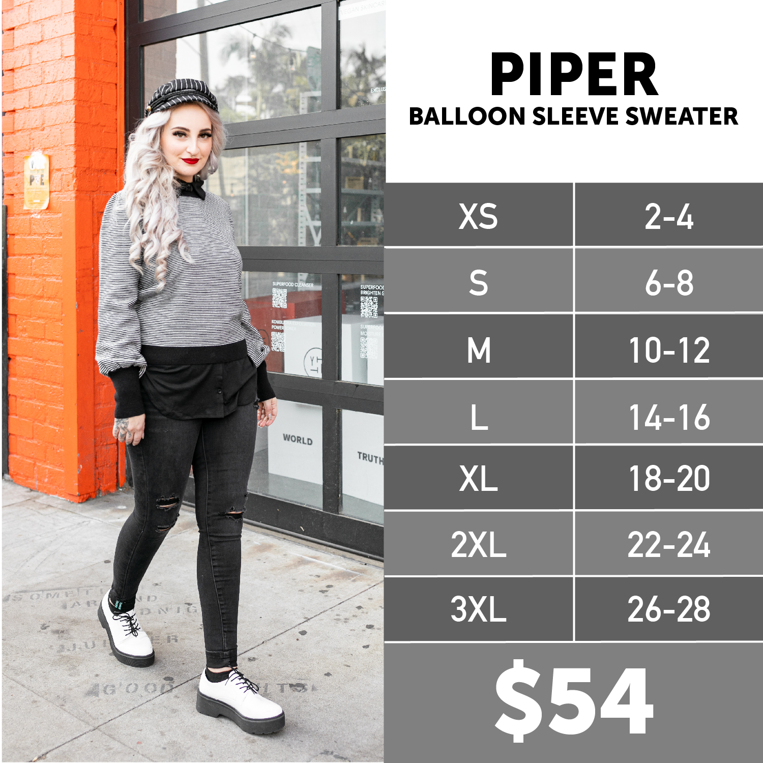 Lularoe Piper Balloon Sleeve Sweater Size Chart