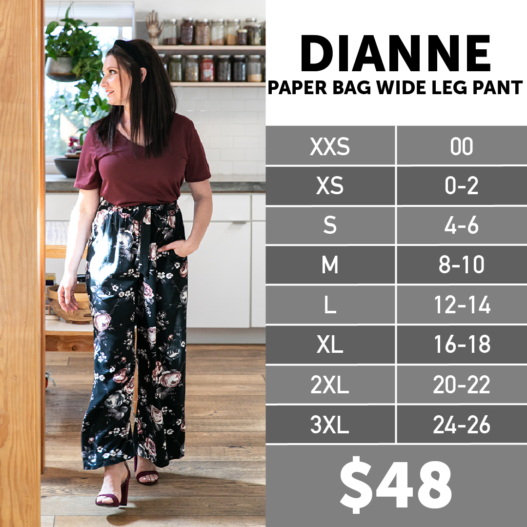 Lularoe DIANE PAPER BAG PANTS Size Chart